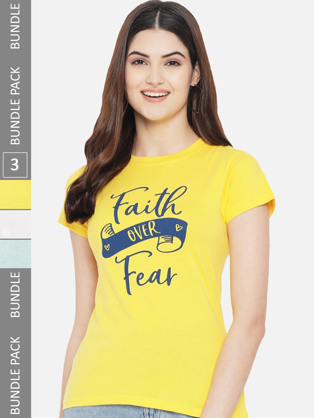 

Fabflee Pack Of 3 Printed Round Neck T-shirts, Yellow