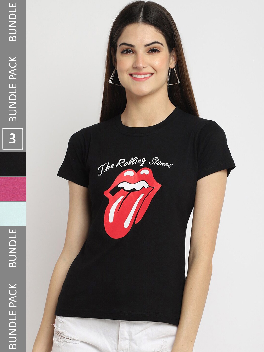 

Fabflee Pack Of 3 Printed Cotton T-shirts, Black