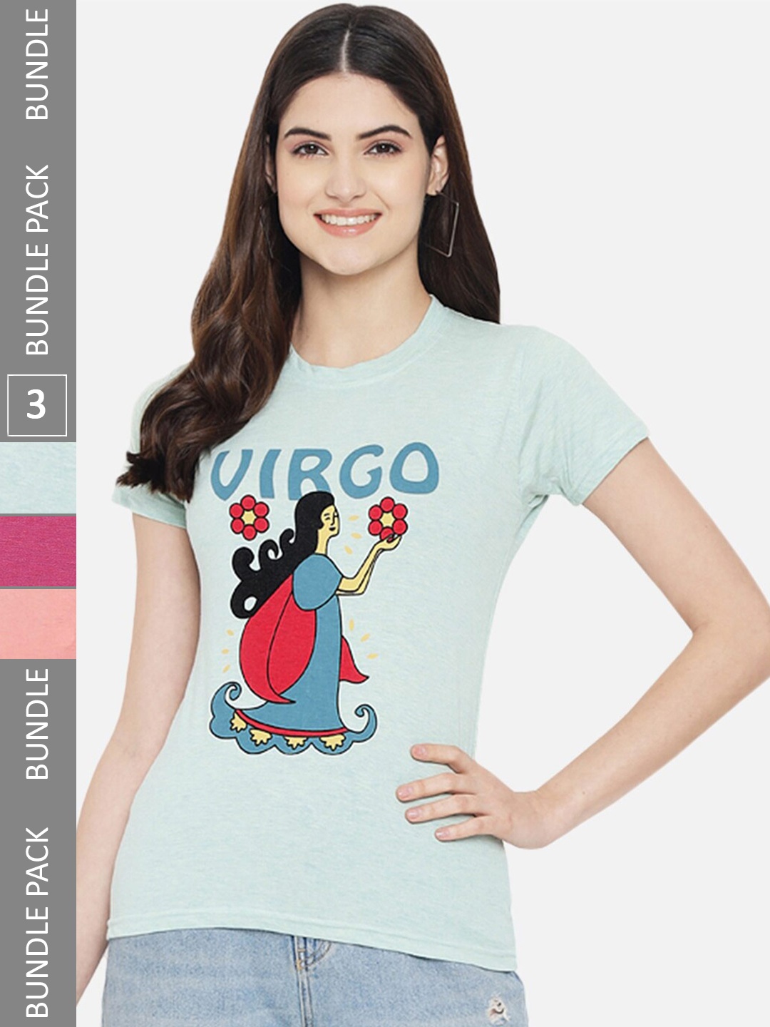 

Fabflee Pack Of 3 Printed Round Neck T-shirts, Sea green