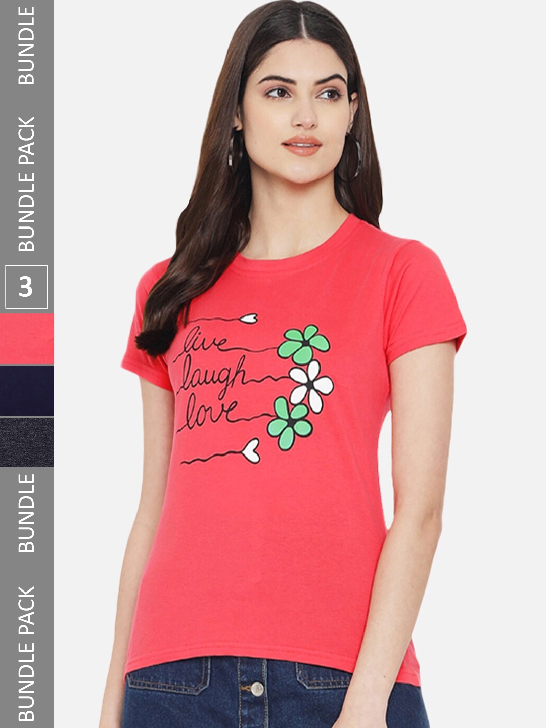 

Fabflee Pack Of 3 Printed Cotton T-shirt, Red