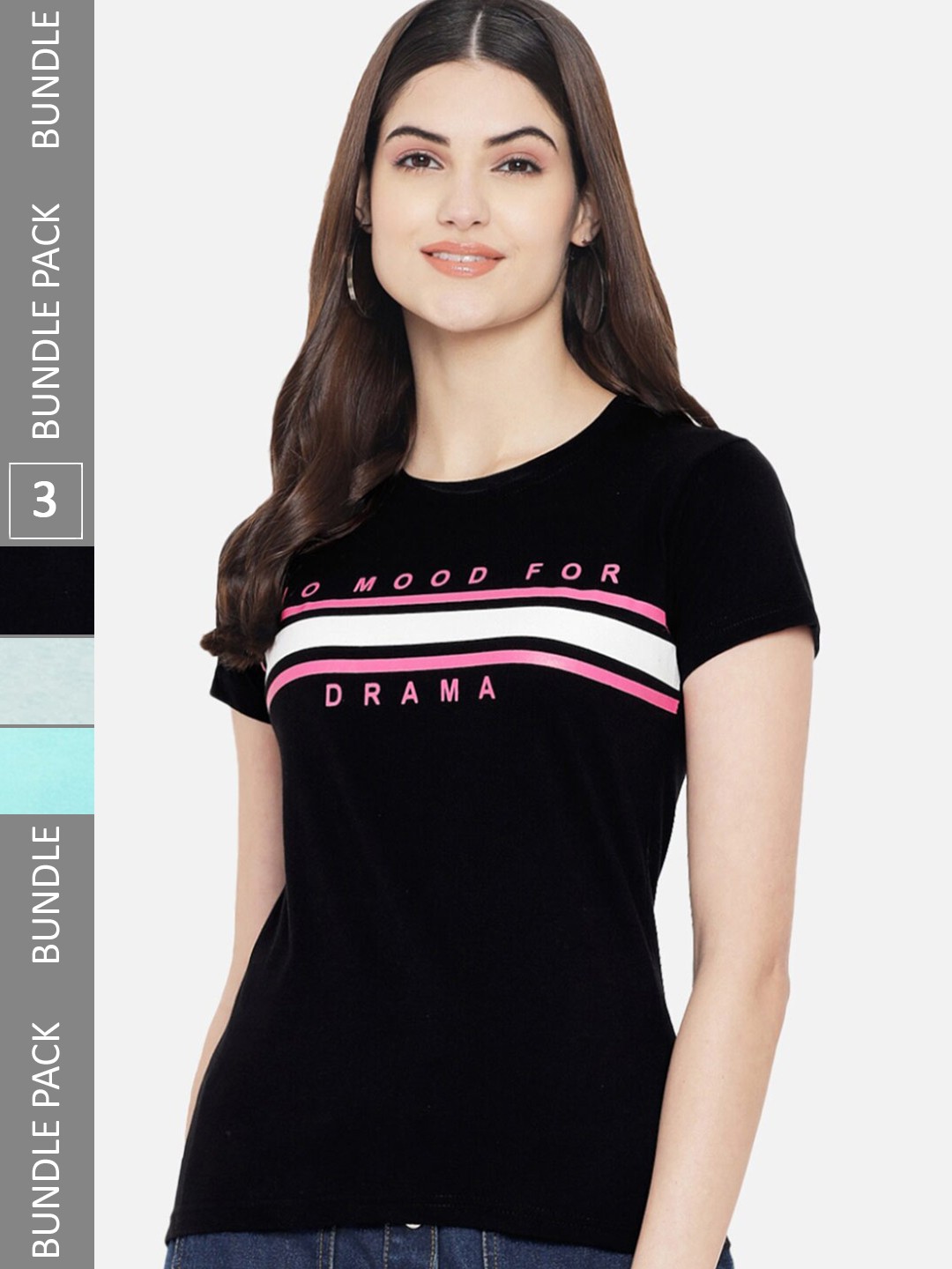 

Fabflee Pack Of 3 Printed Cotton T-shirts, Black