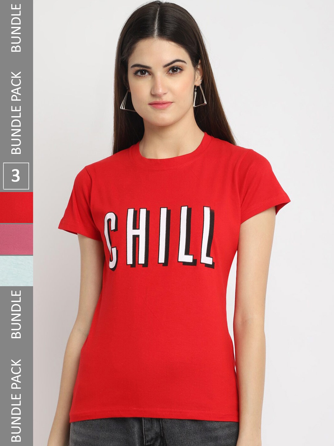 

Fabflee Pack Of 3 Printed Cotton T-shirt, Red