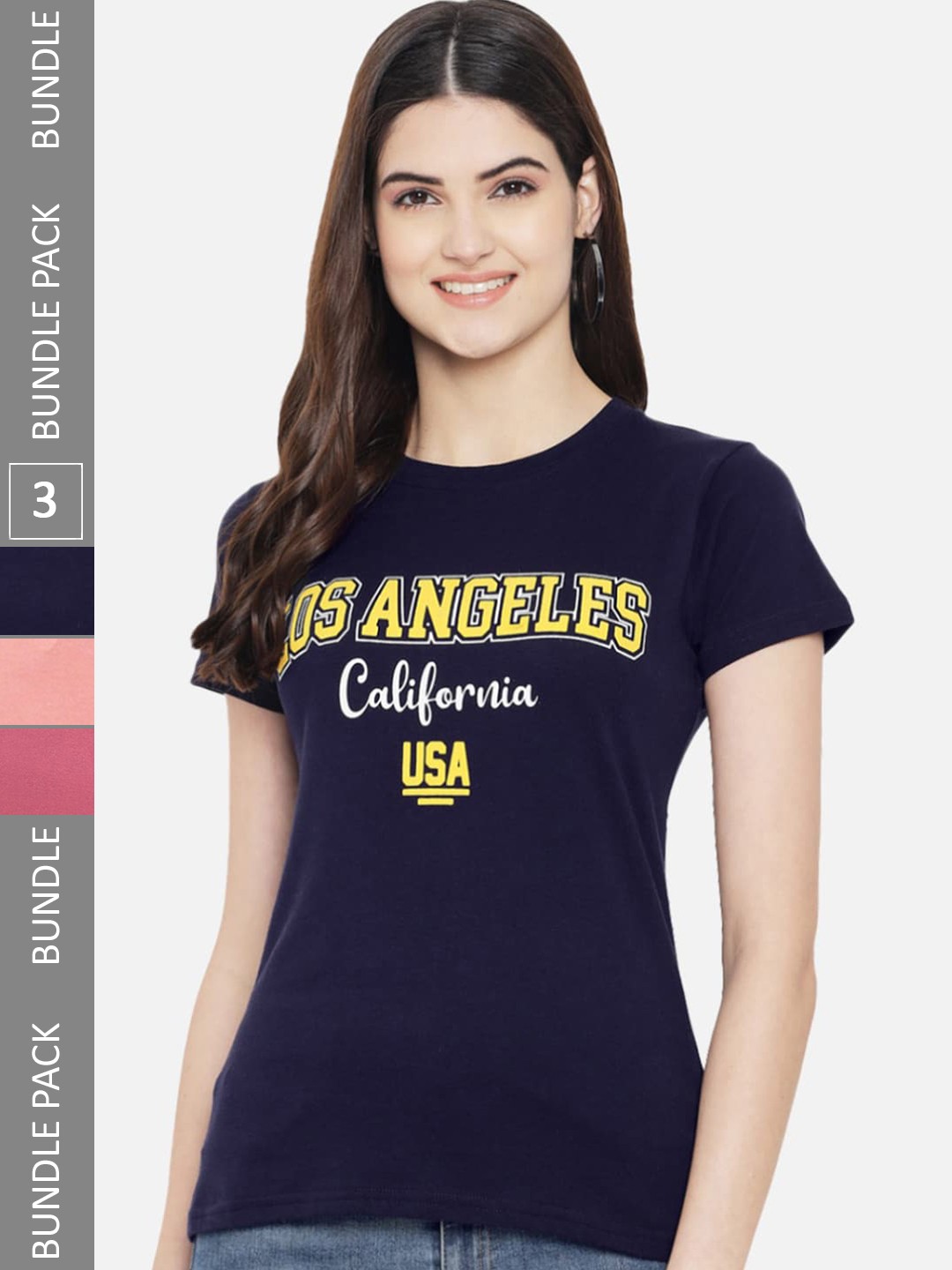 

Fabflee Pack Of 3 Printed Round Neck T-shirts, Navy blue