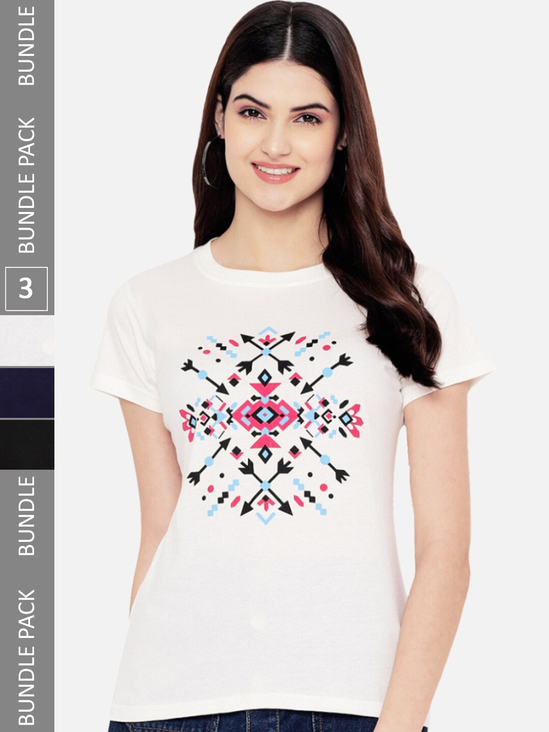 

Fabflee Pack Of 3 Printed Cotton T-shirt, White