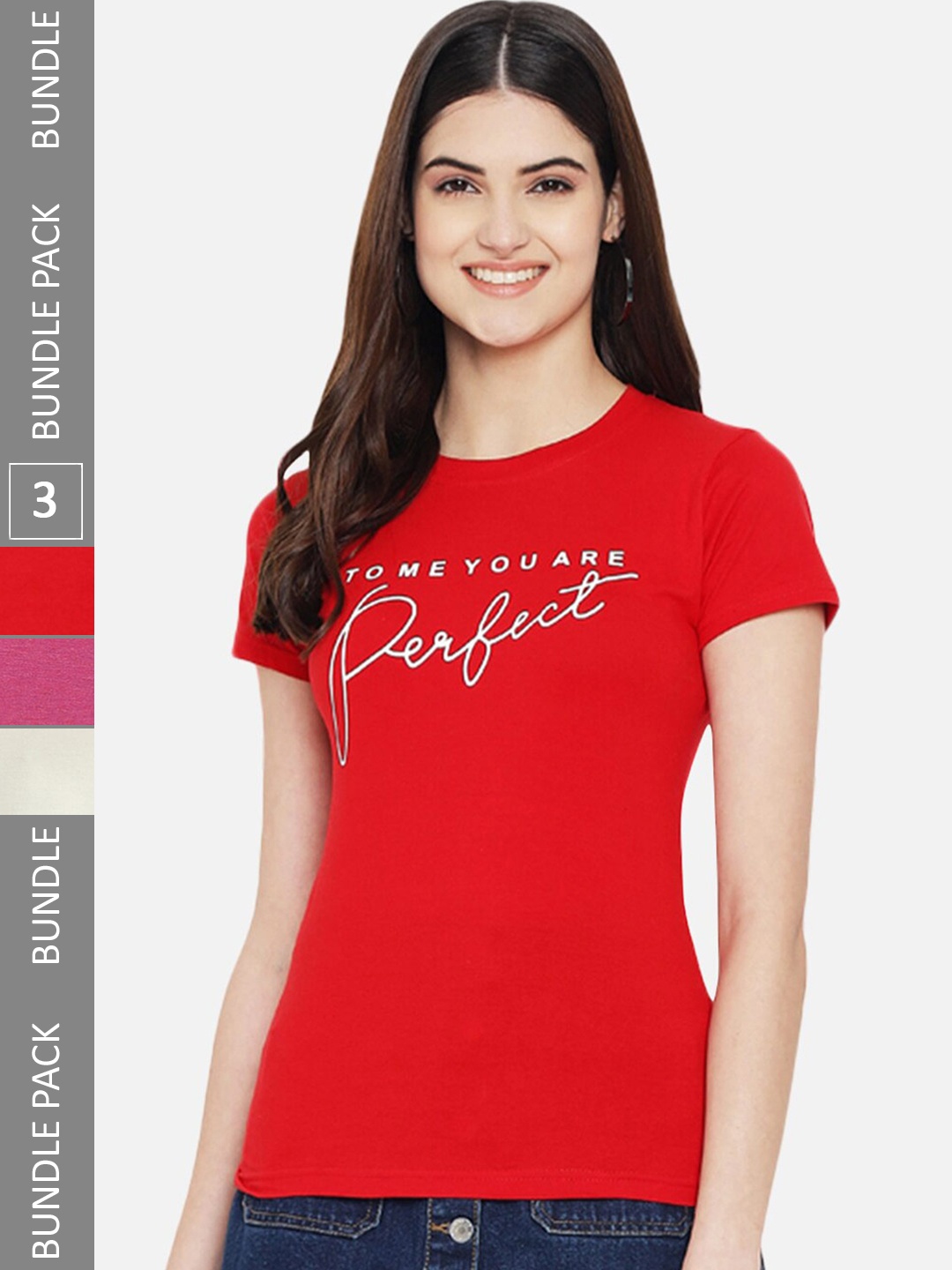 

Fabflee Pack Of 3 Printed Round Neck T-shirts, Red