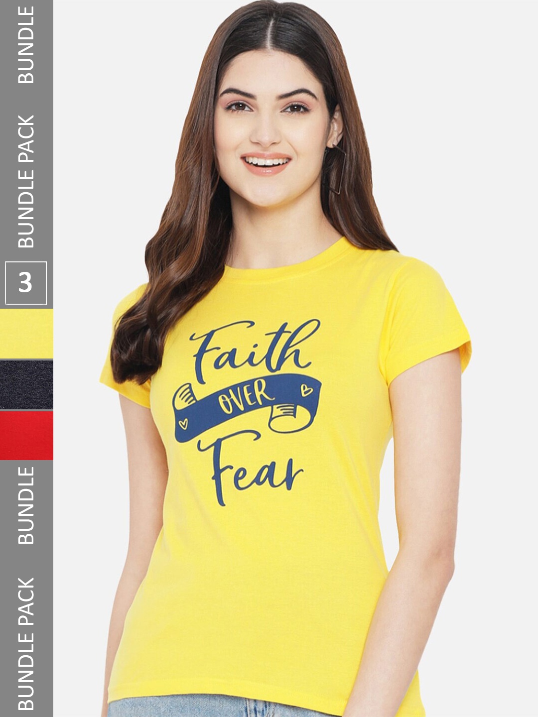 

Fabflee Pack Of 3 Printed Cotton T-shirt, Yellow