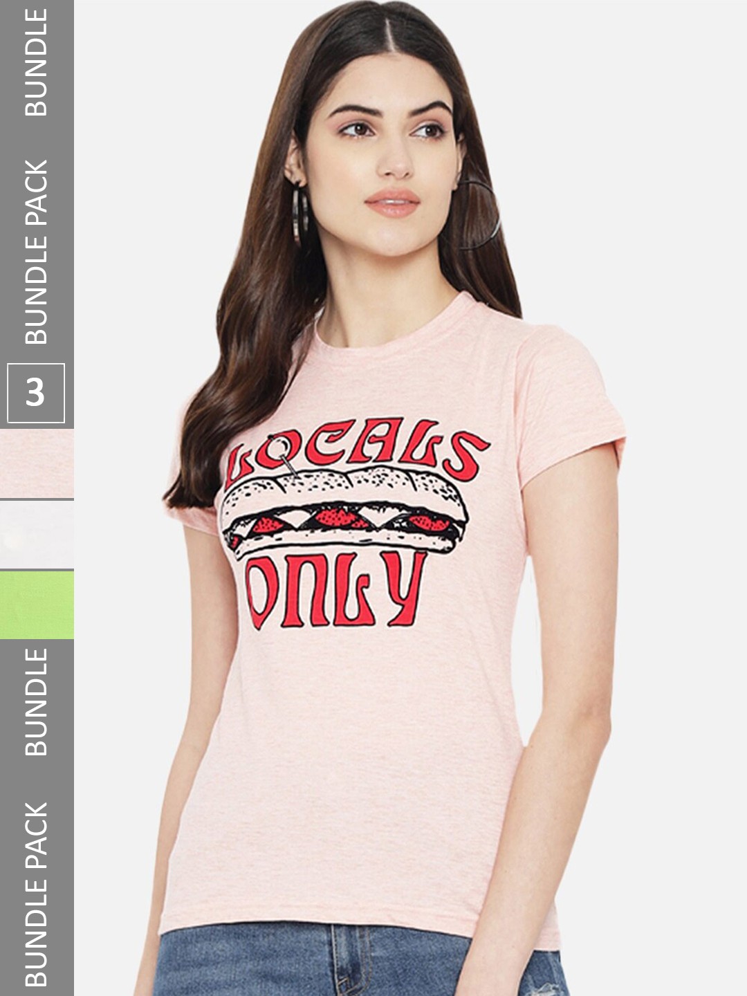

Fabflee Pack of 3 Typography Printed Short Sleeved Cotton T-shirts, Pink