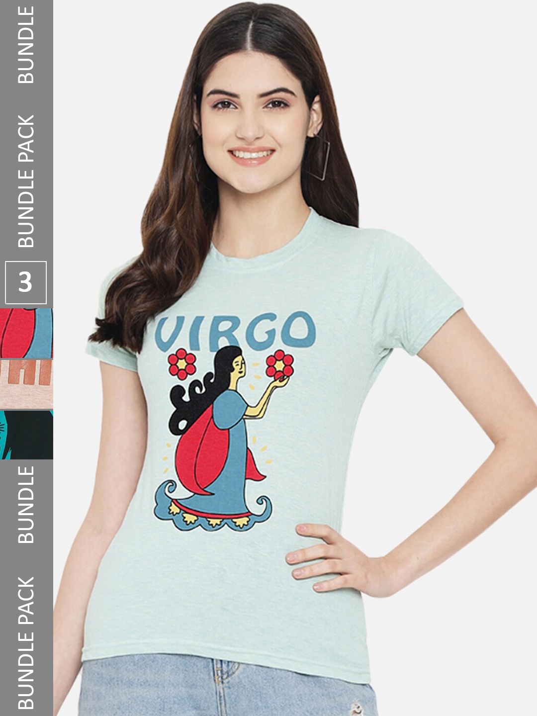 

Fabflee Pack Of 3 Graphic Printed Cotton T-Shirts, Sea green