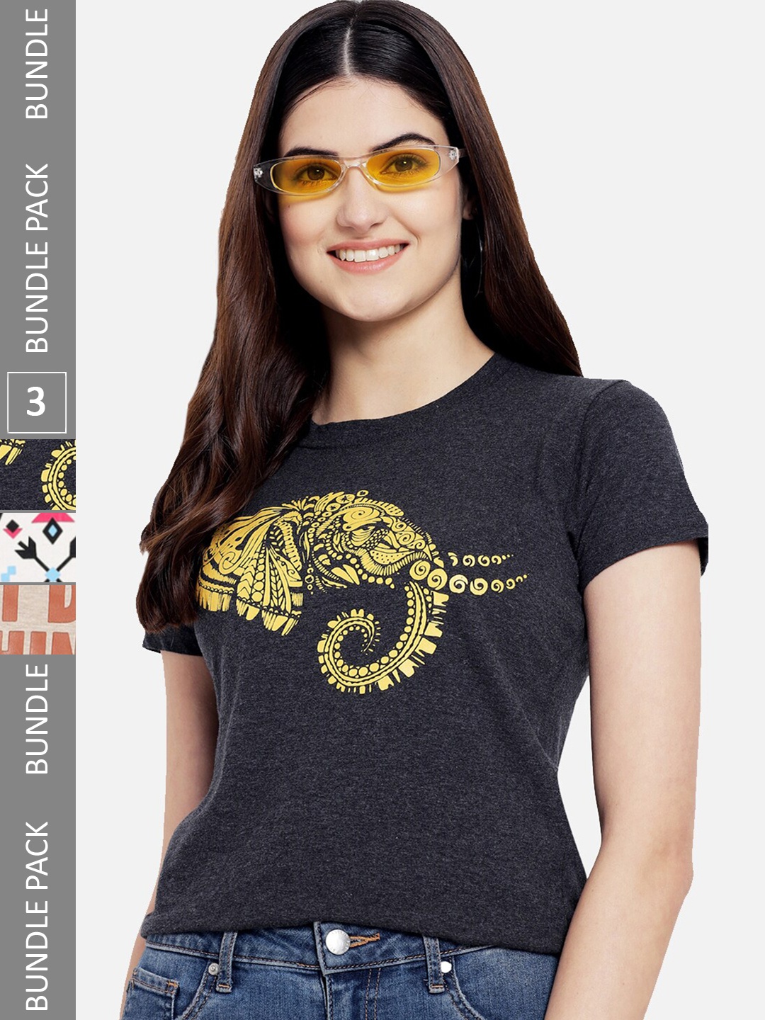 

Fabflee Pack Of 3 Graphic Printed Cotton T-shirts, Charcoal