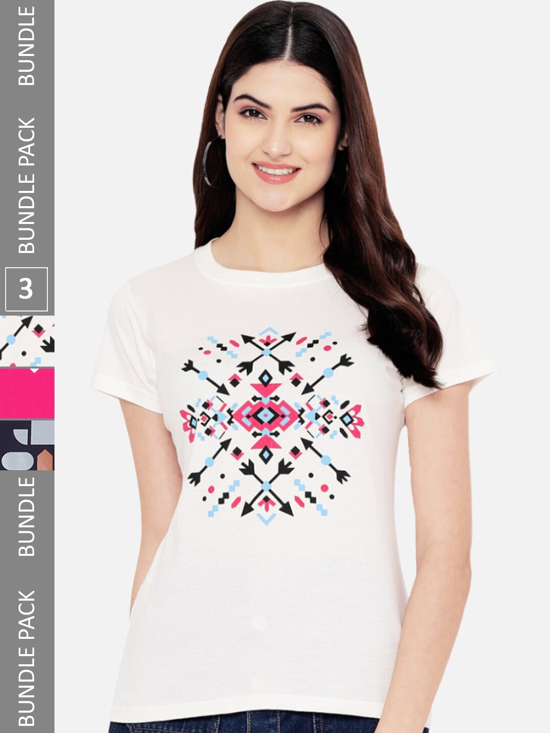 

Fabflee Pack Of 3 Printed Cotton T-shirts, Off white