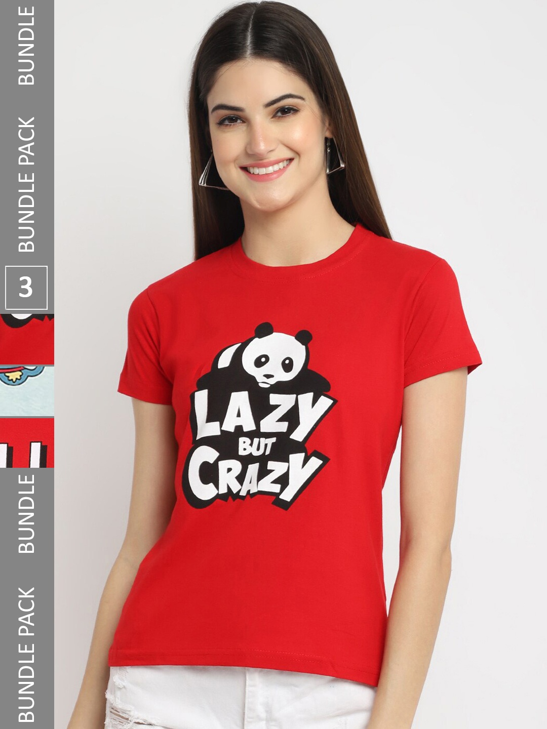 

Fabflee Pack Of 3 Typography Printed Cotton T-shirt, Red
