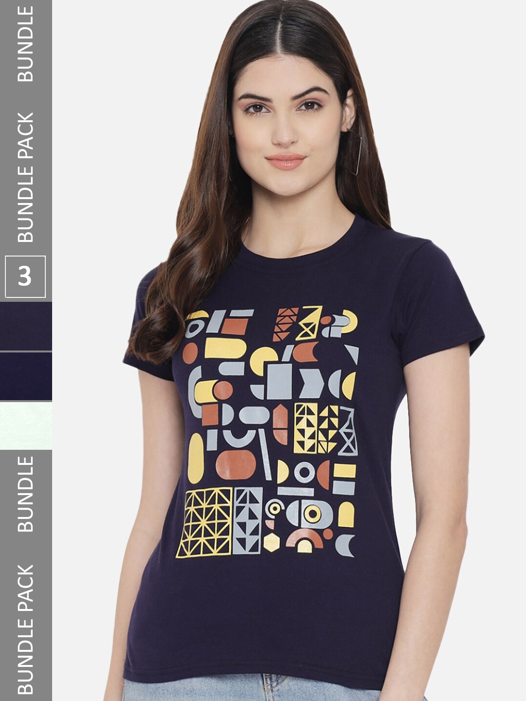 

Fabflee Pack Of 3 Typography Printed Cotton T-shirt, Blue