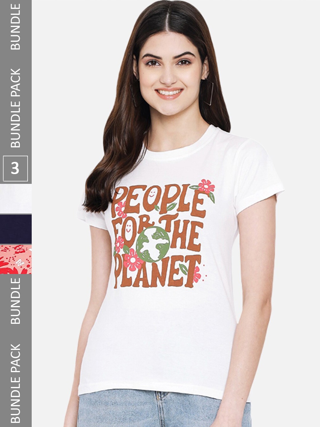 

Fabflee Pack Of 3 Printed Cotton Casual T-shirt, White
