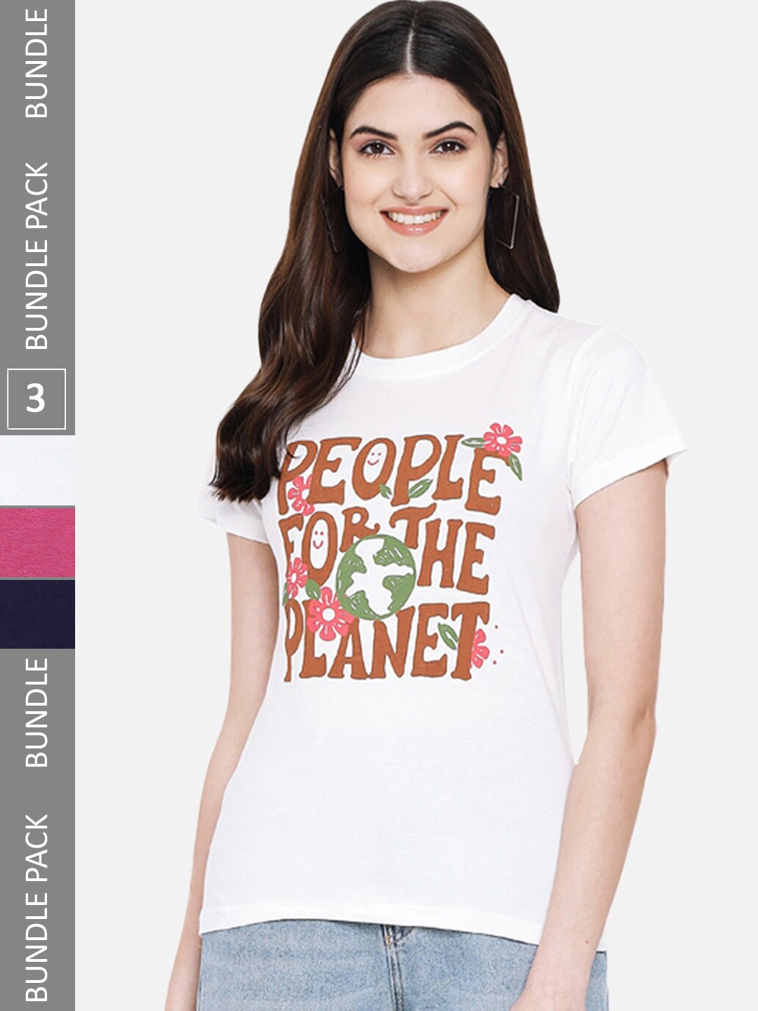 Fabflee Pack Of 3 Graphic Printed Cotton T-Shirt, White
