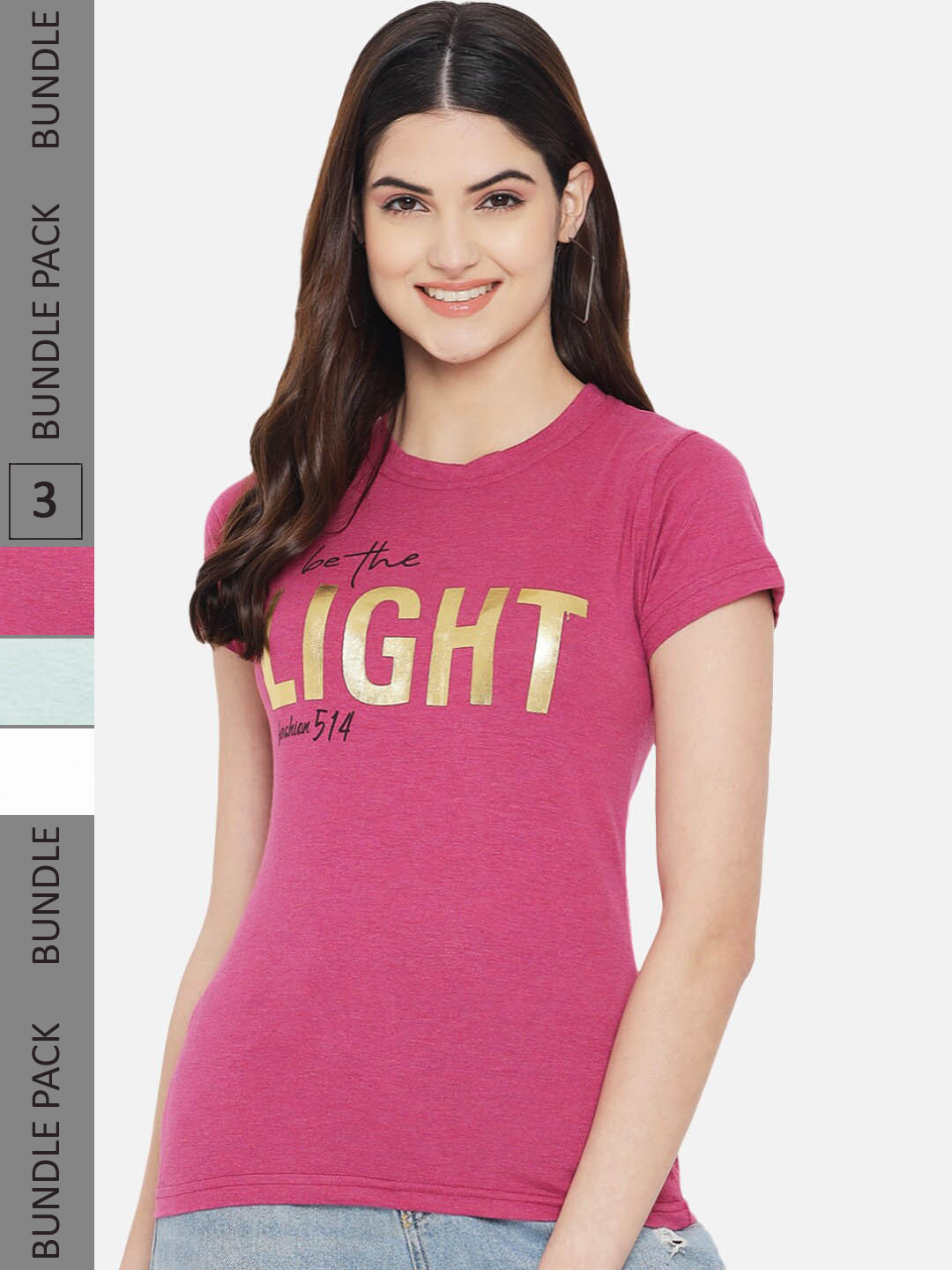 

Fabflee Pack of 3 Typography Printed Cotton T-shirts, Magenta