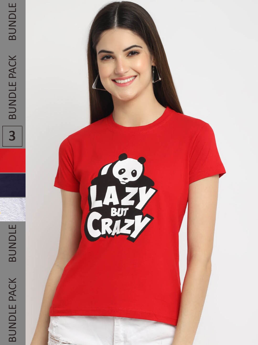 Fabflee Pack Of 3 Typography Printed Cotton T-shirt, Red