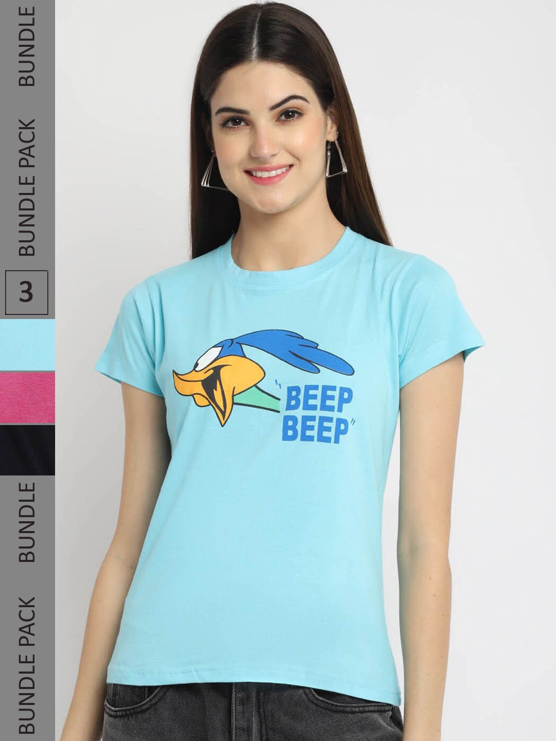 

Fabflee Pack of 3 Printed Cotton T-shirt, Blue