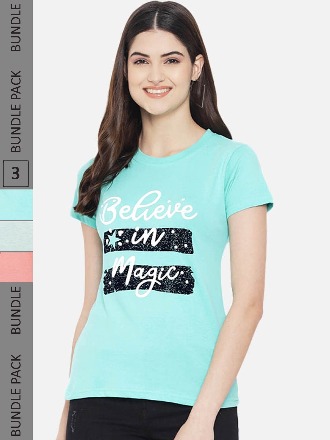 

Fabflee Pack Of 3 Typography Printed Cotton T-shirt, Sea green