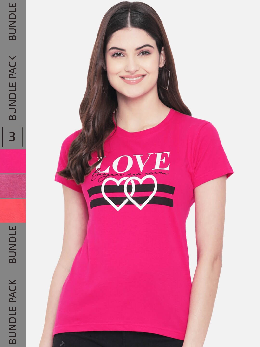 

Fabflee Pack Of 3 Printed Cotton T-shirt, Pink