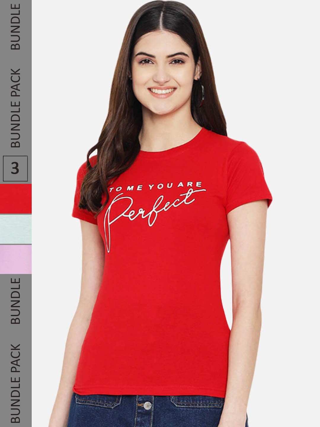 

Fabflee Pack of 3 Typography Printed Cotton T-shirt, Red