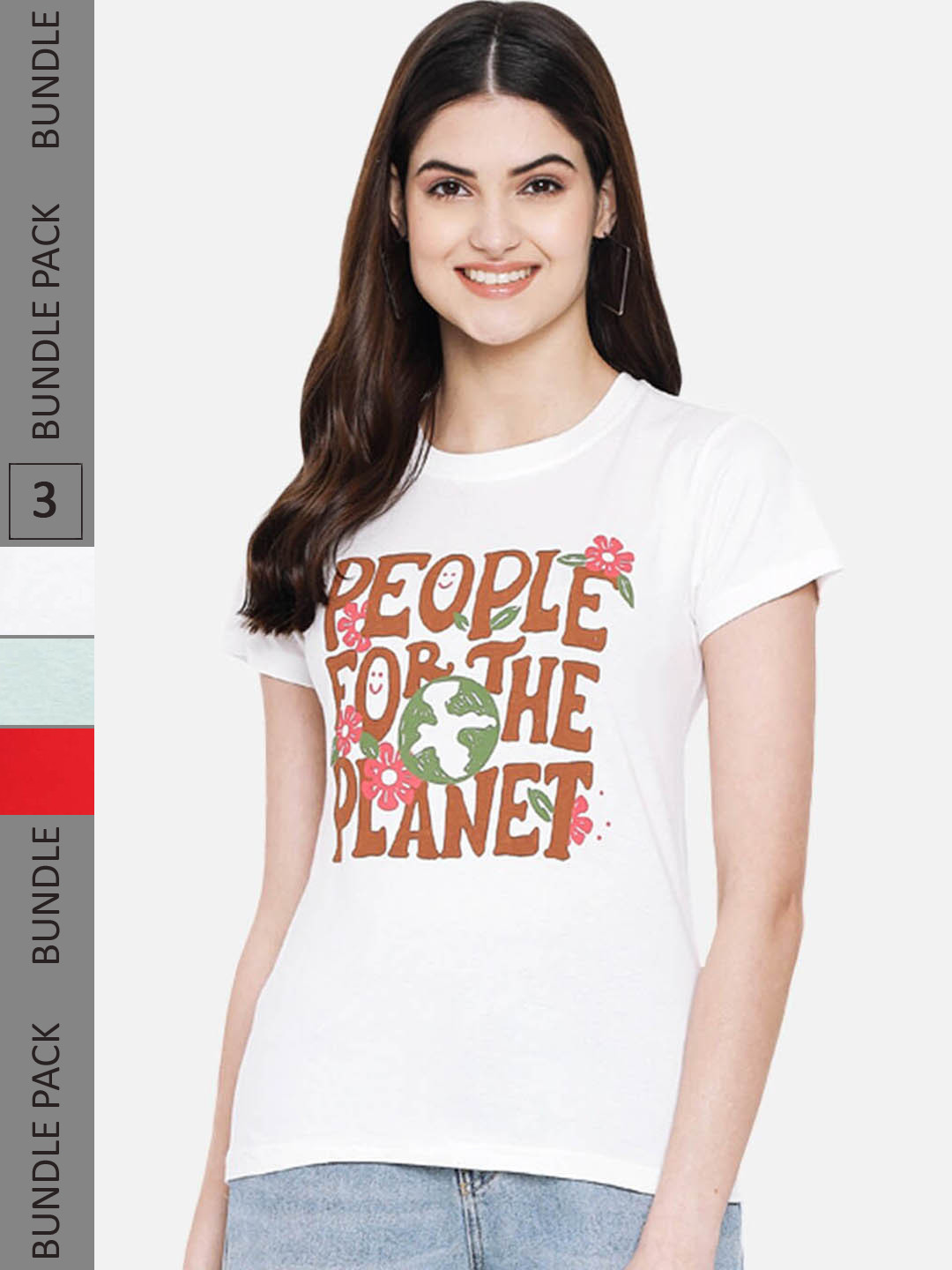 

Fabflee Pack Of 3 Printed Cotton T-shirts, White