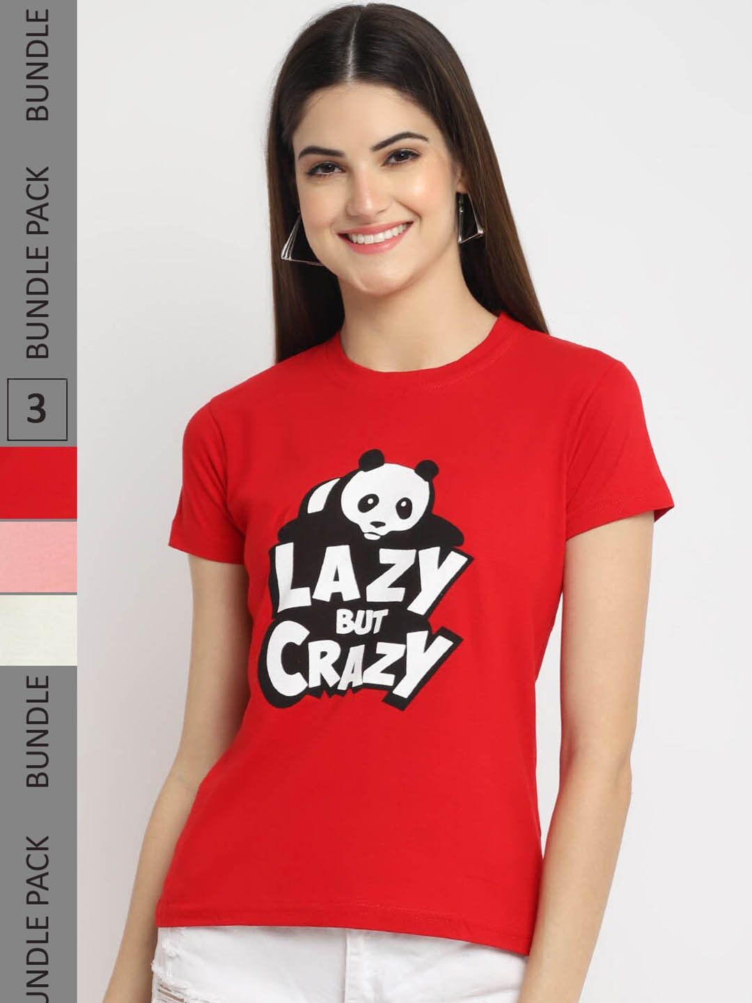 

Fabflee Pack Of 3 Typography Printed Regular Fit Cotton T-shirt, Red