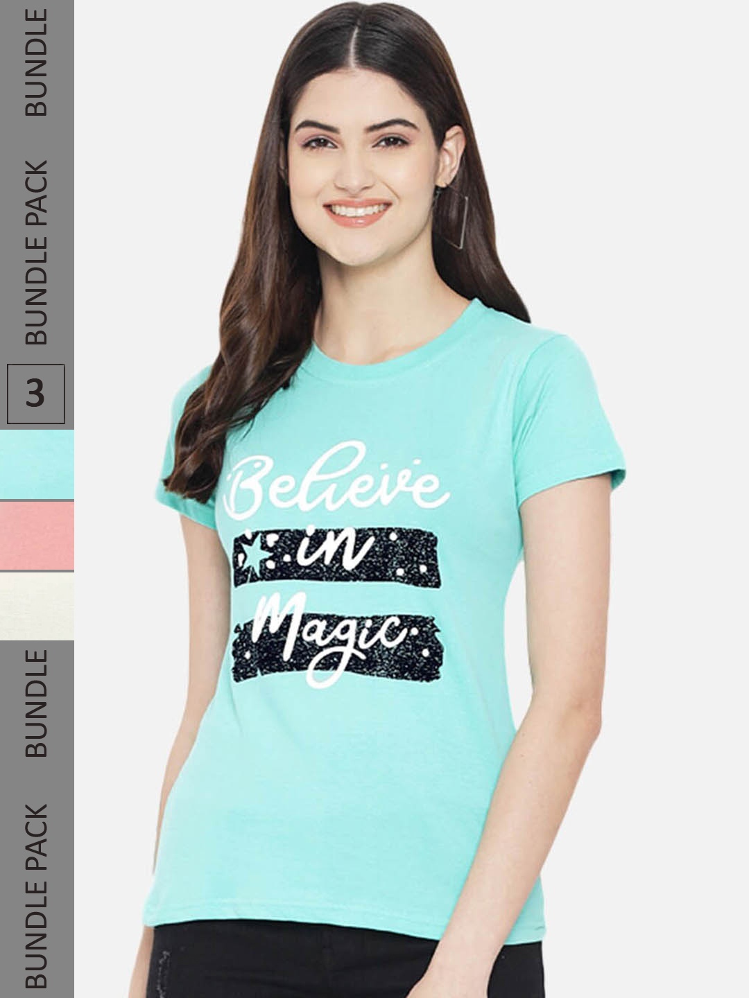 

Fabflee Pack Of 3 Printed Cotton T-shirts, Turquoise blue