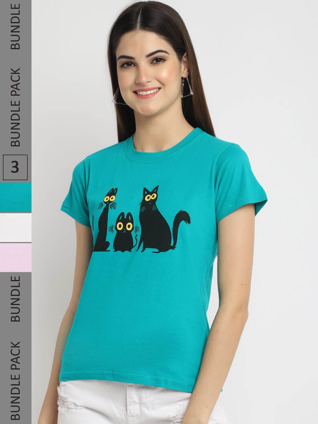 

Fabflee Pack Of 3 Printed Cotton T-shirt, Teal