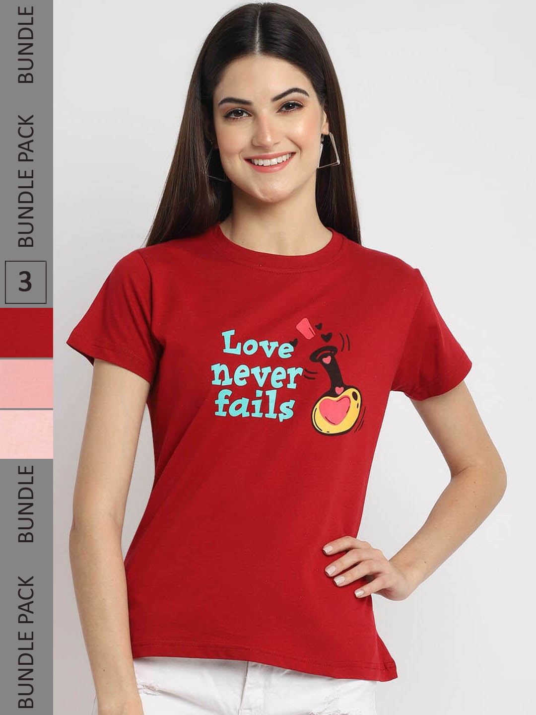 

Fabflee Pack Of 3 Typography Printed Cotton T-shirts, Red
