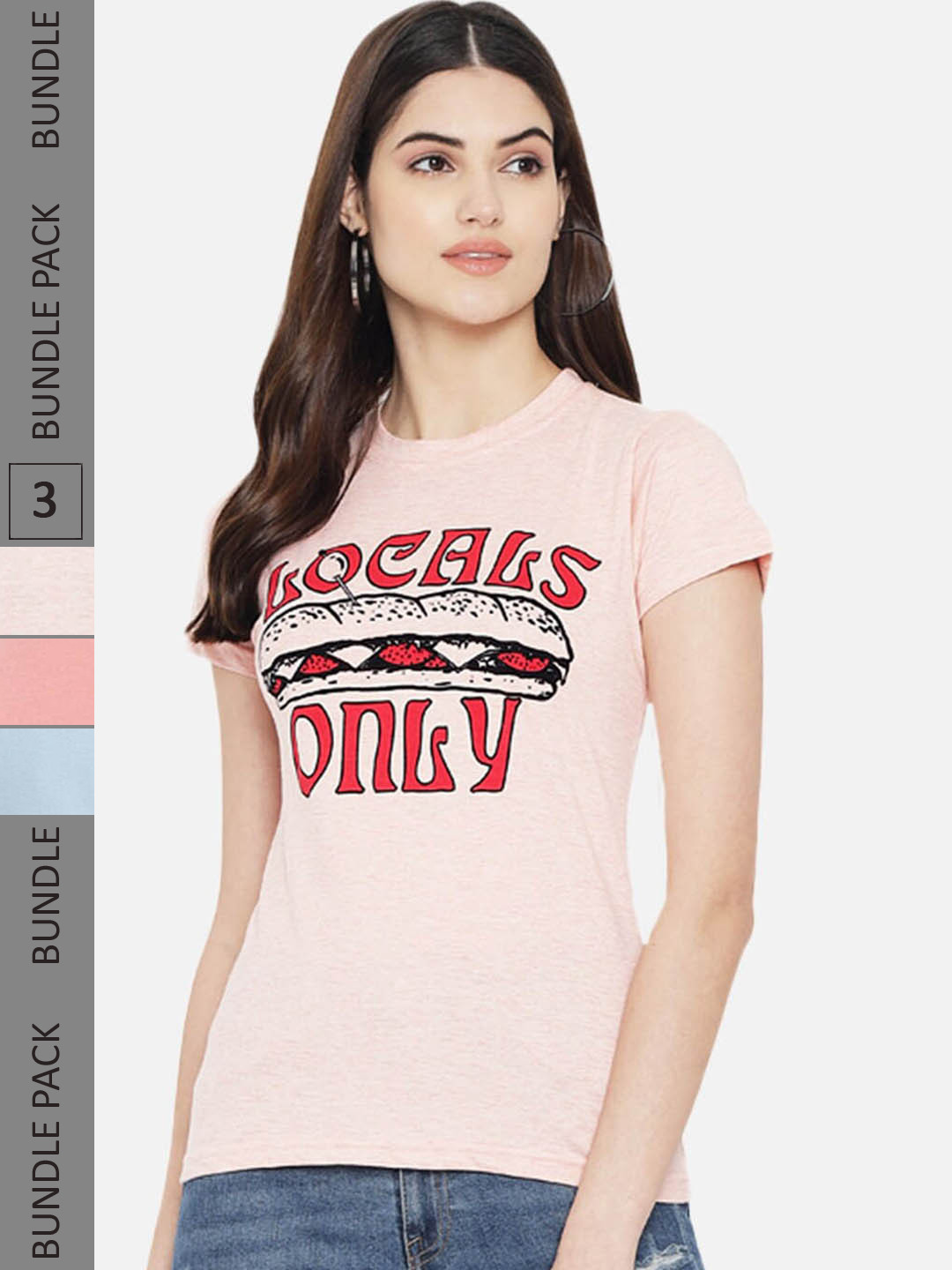 

Fabflee Pack Of 3 Typography Printed Cotton T-Shirt, Pink