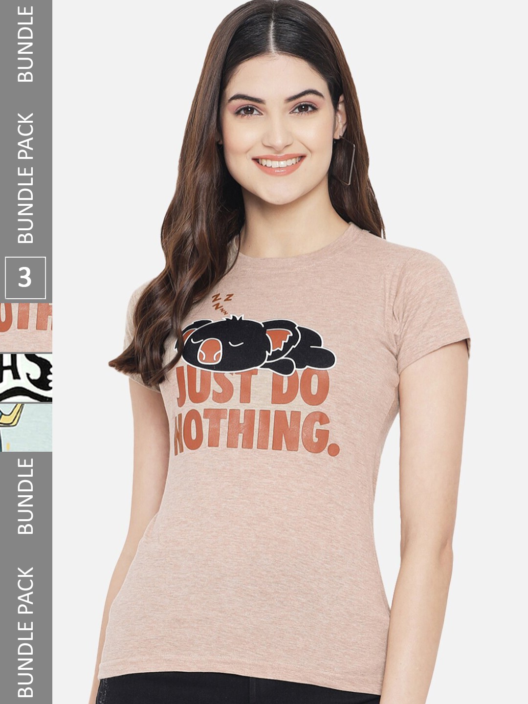 

Fabflee Pack Of 3 Typography Printed Regular Fit Cotton Casual T-shirt, Orange