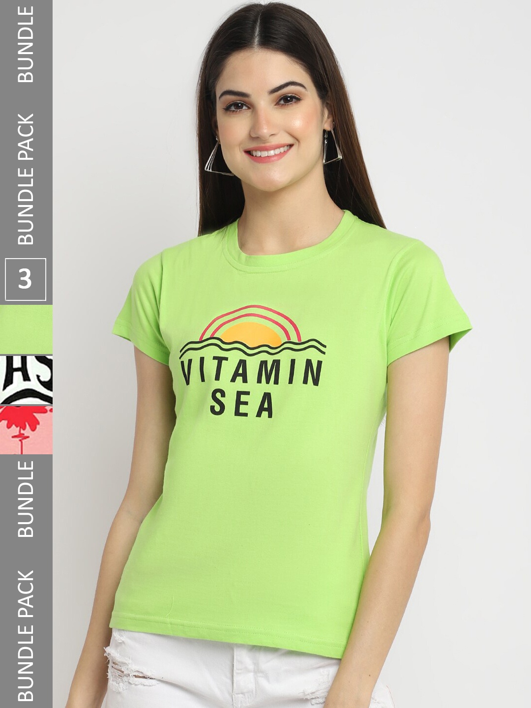 

Fabflee Pack Of 3 Typography Printed Cotton T-shirt, Green