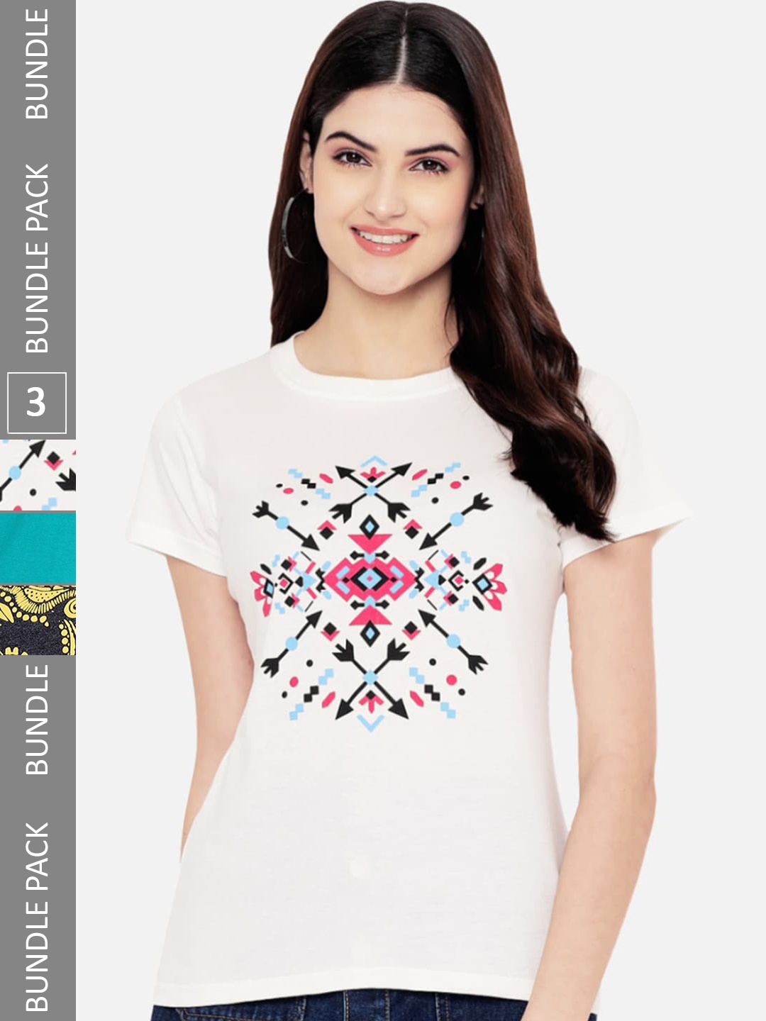 

Fabflee Pack Of 3 Printed Cotton T-Shirts, White