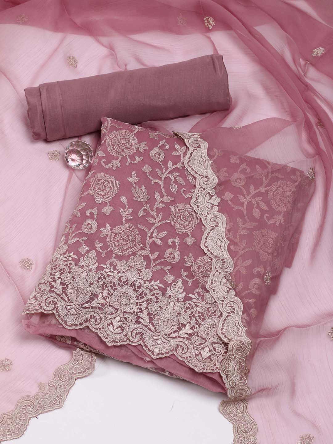 

Meena Bazaar Embroidered Unstitched Dress Material, Purple