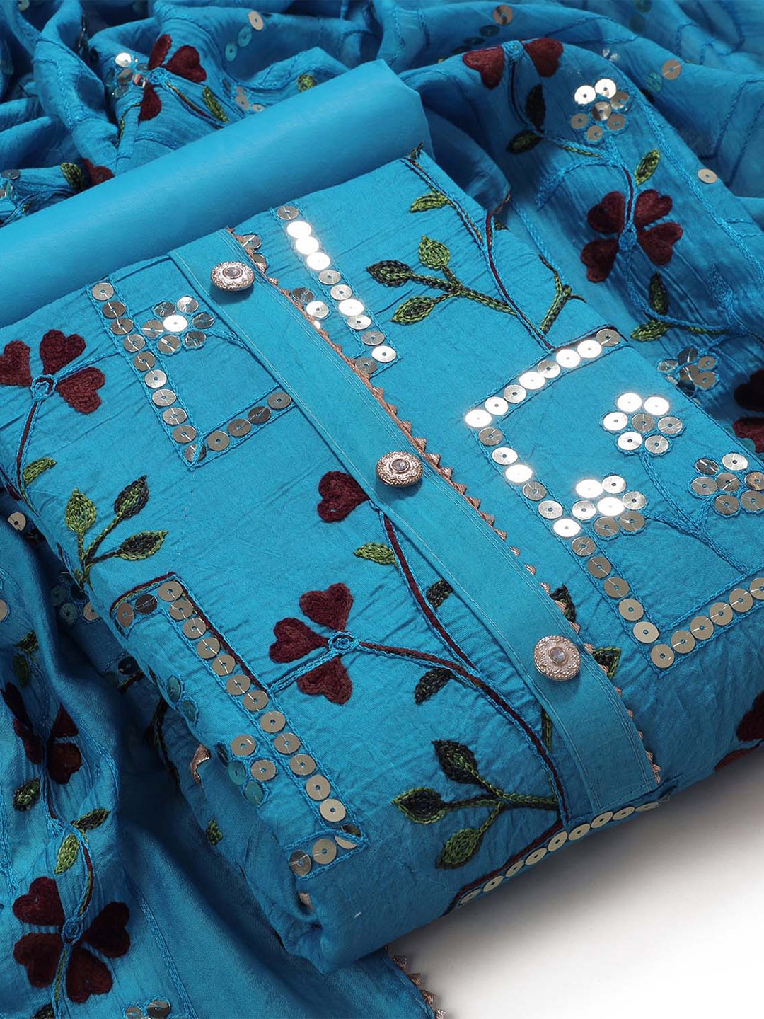 

Sun Fashion And Lifestyle Floral Embroidered Sequinned Unstitched Dress Material, Blue