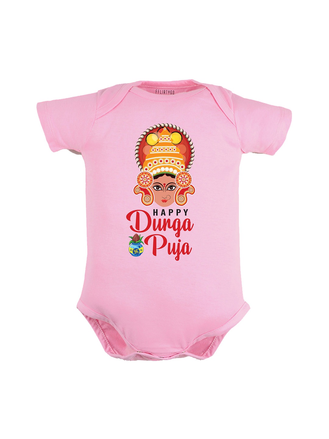 

FFLIRTYGO Infant Kids Durga Puja Special Printed Pure Cotton Bodysuit, Pink