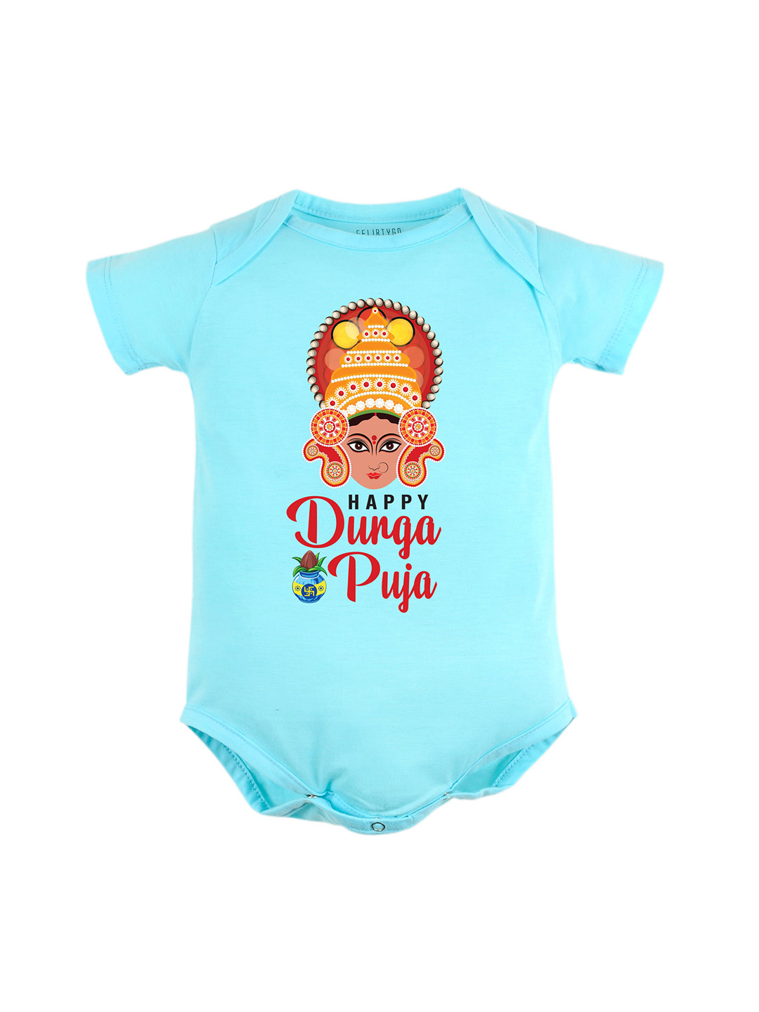

FFLIRTYGO Infants Durga Puja Special Printed Pure Cotton Bodysuit, Turquoise blue