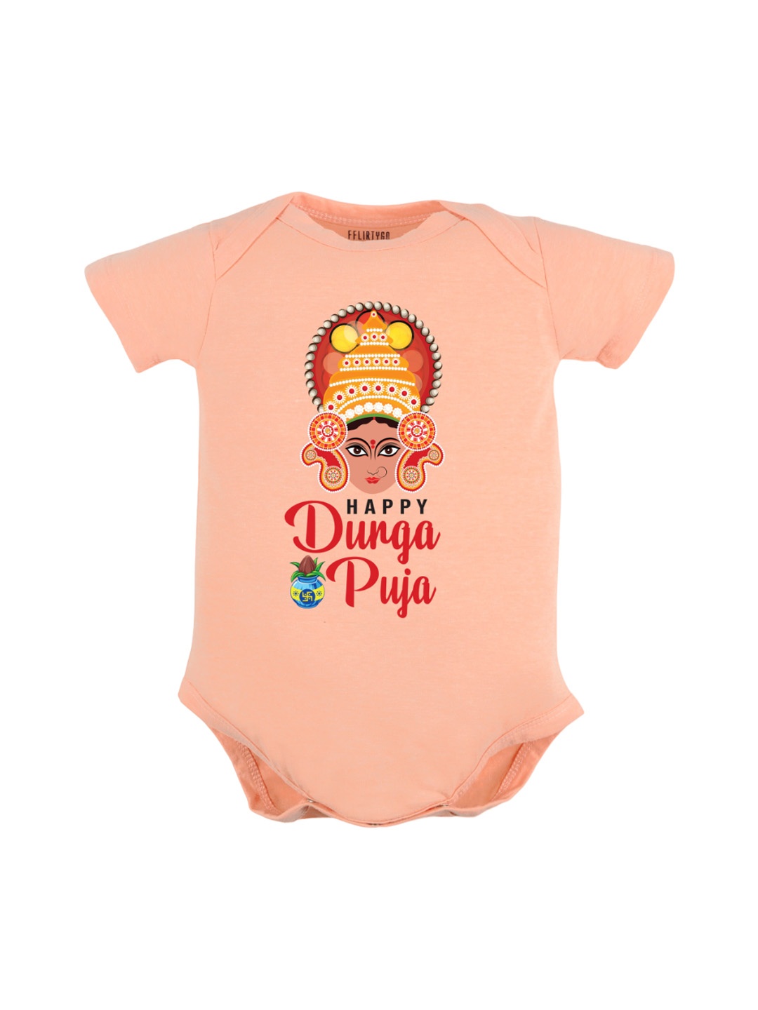 

FFLIRTYGO Infants Durga Puja Special Printed Pure Cotton Bodysuit, Peach