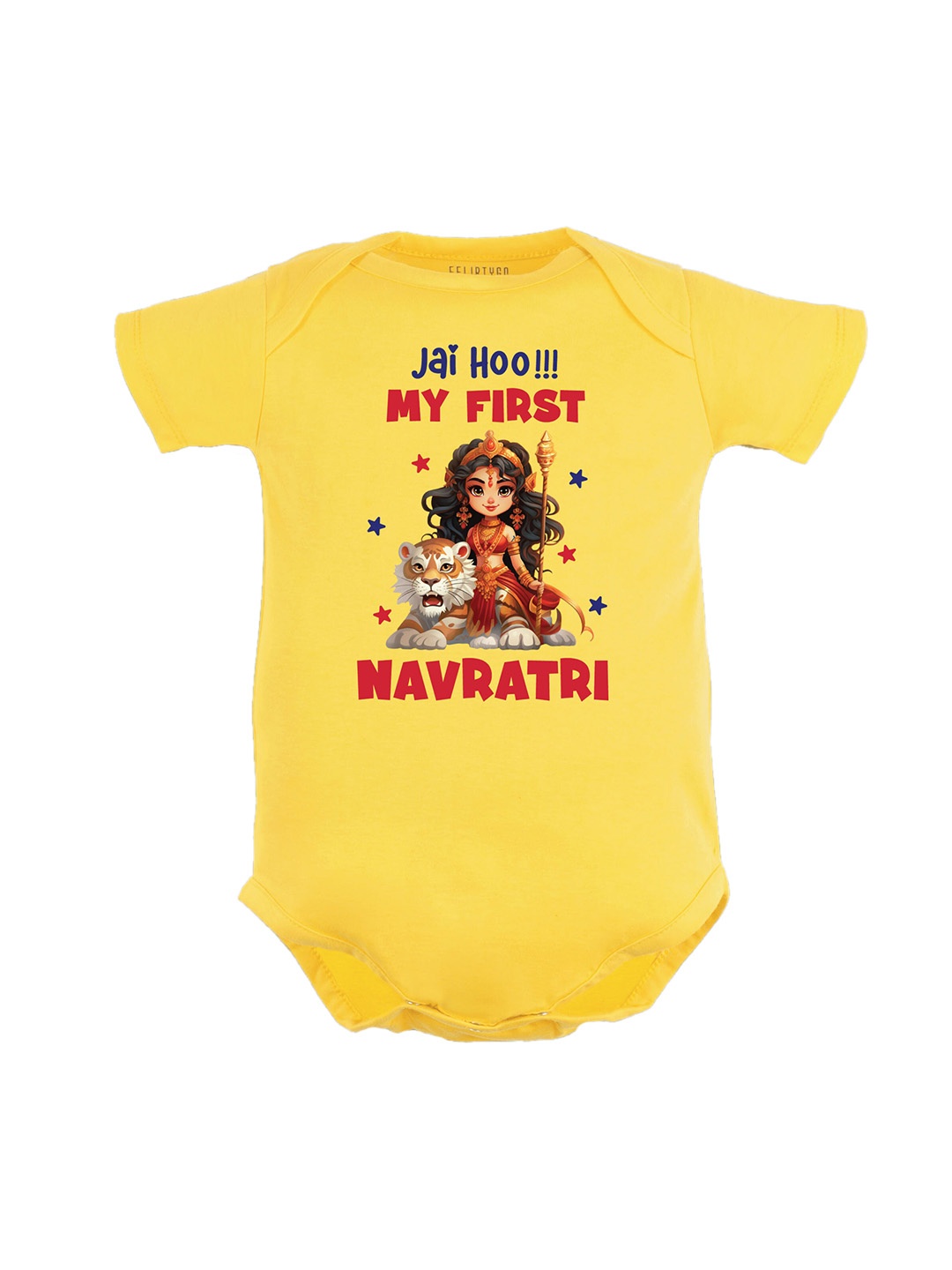 

FFLIRTYGO Kids Durga Puja Special Printed Pure Cotton Bodysuit, Yellow