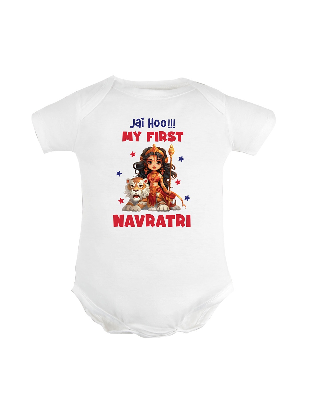 

FFLIRTYGO Infants Durga Puja Special Printed Pure Cotton Bodysuit, White
