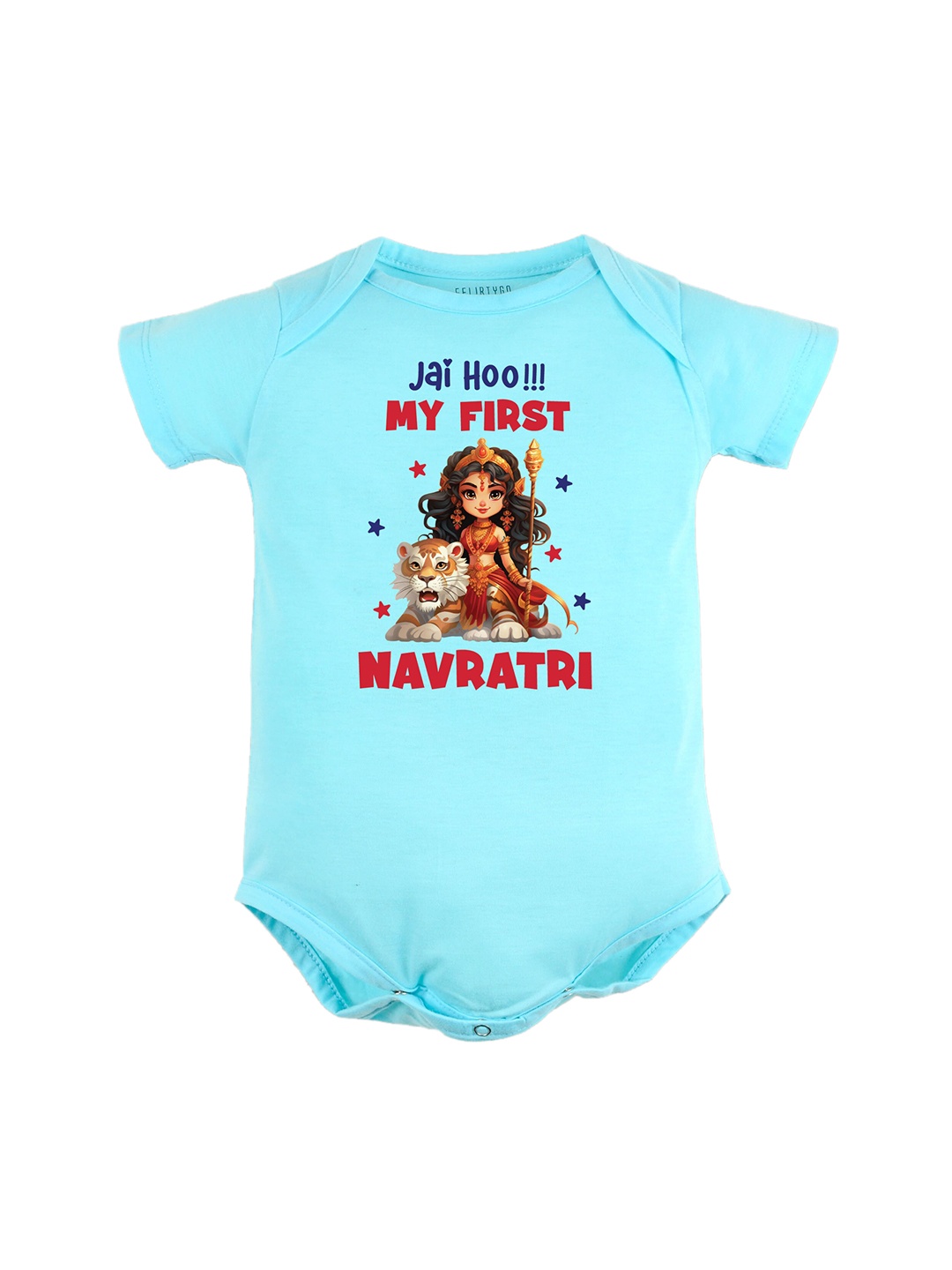 

FFLIRTYGO Kids Durga Puja Special Printed Pure Cotton Bodysuit, Turquoise blue