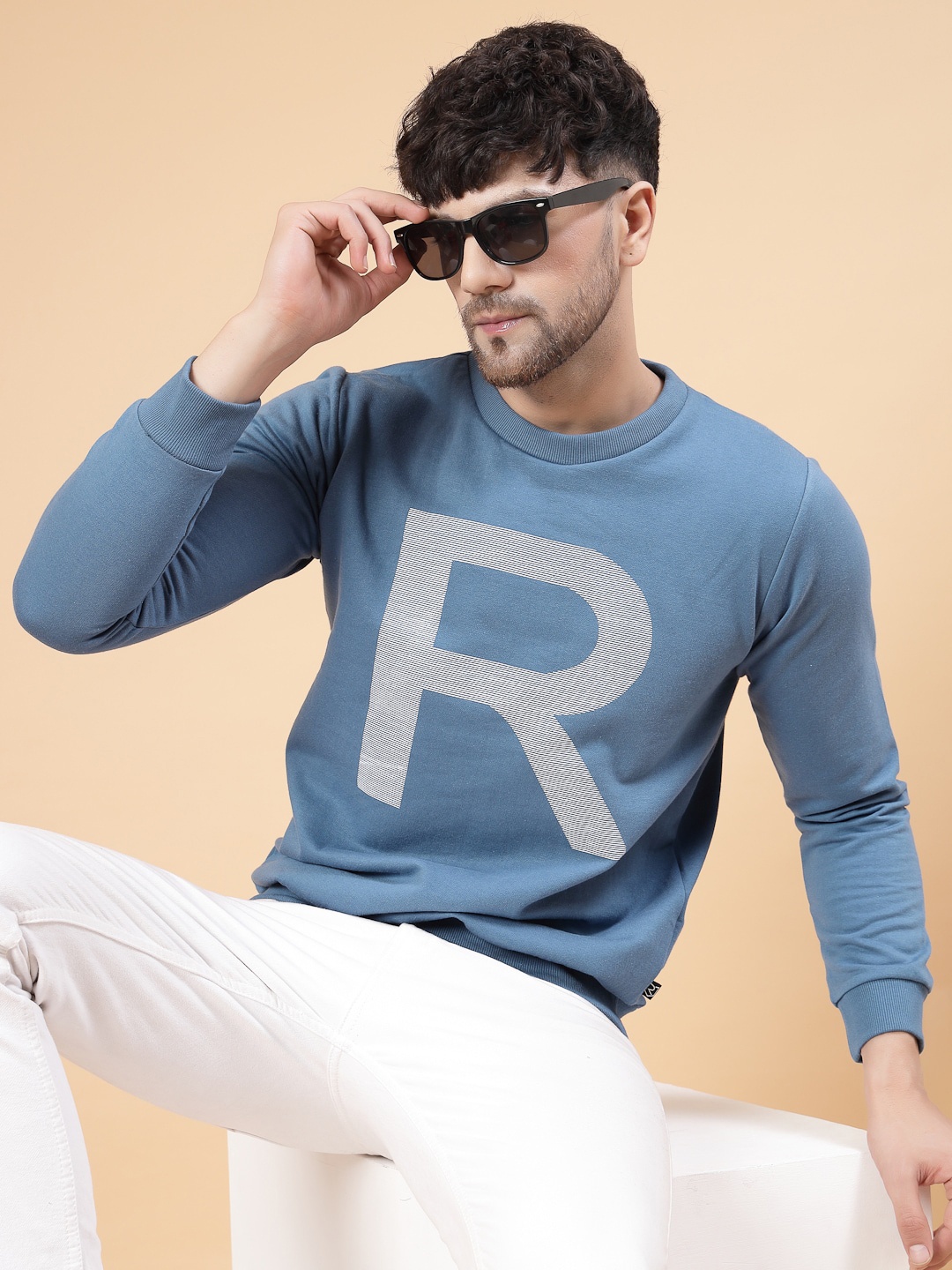 

Rigo Men Printed Fleece Pullover Casual Sweatshirt, Blue