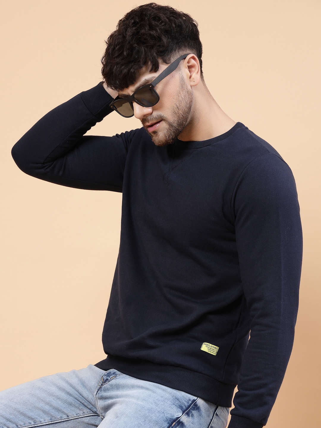 

Rigo Solid Pullover Casual Sweatshirt, Navy blue