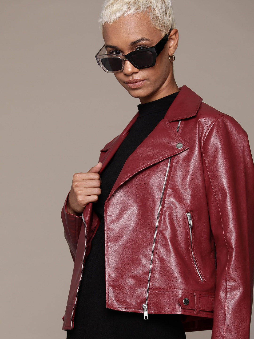 

Roadster Women Maroon Biker Jacket
