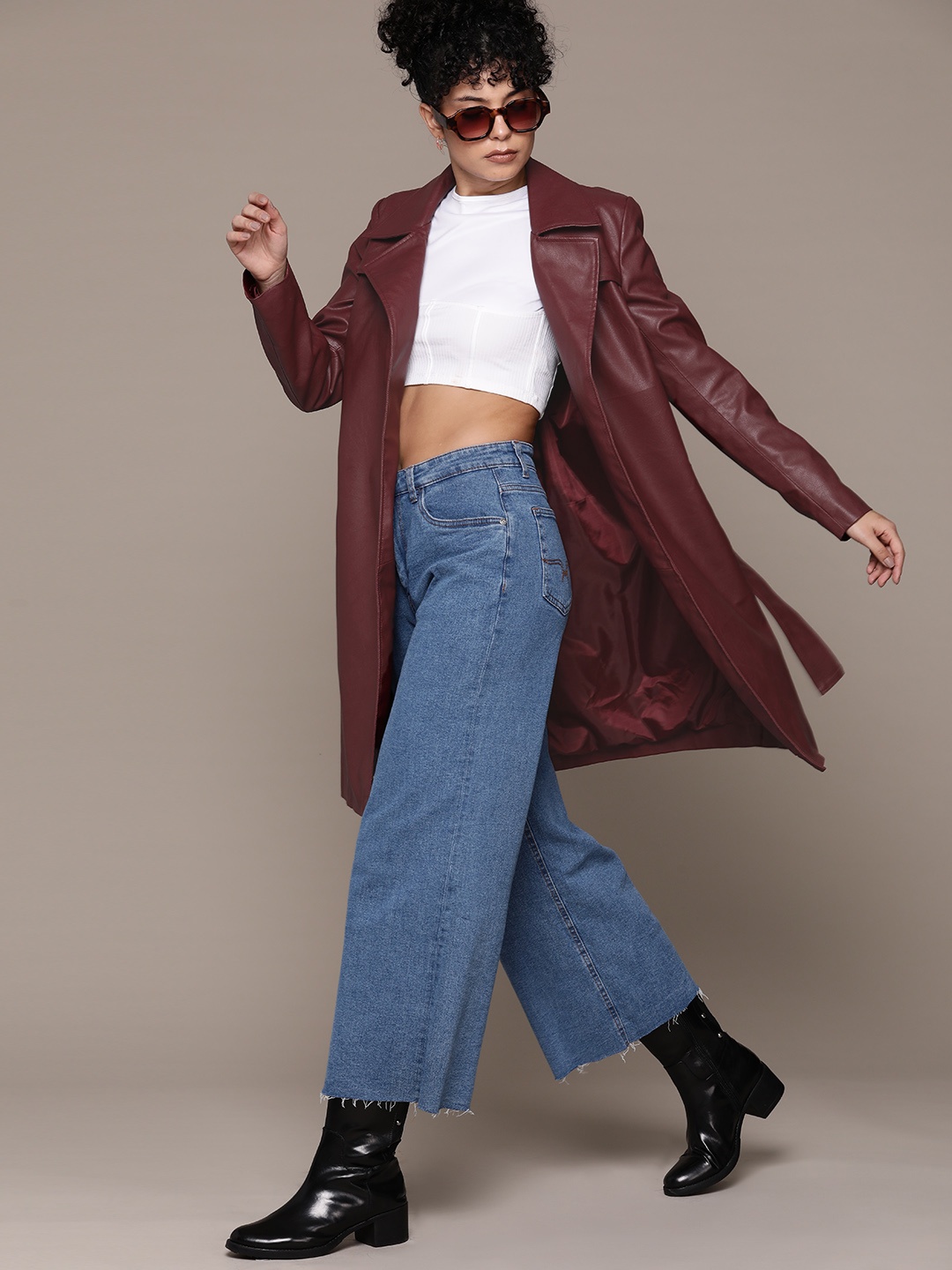 

Roadster Women Maroon Longline Leather Jacket