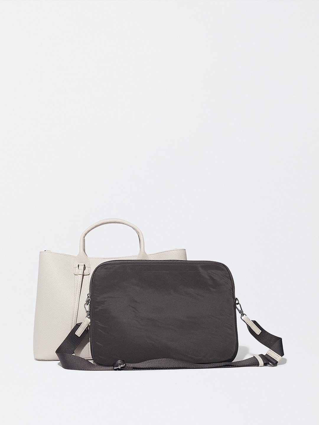 

PARFOIS Textured Structured Shoulder Bag with Laptop Sleeve, Off white
