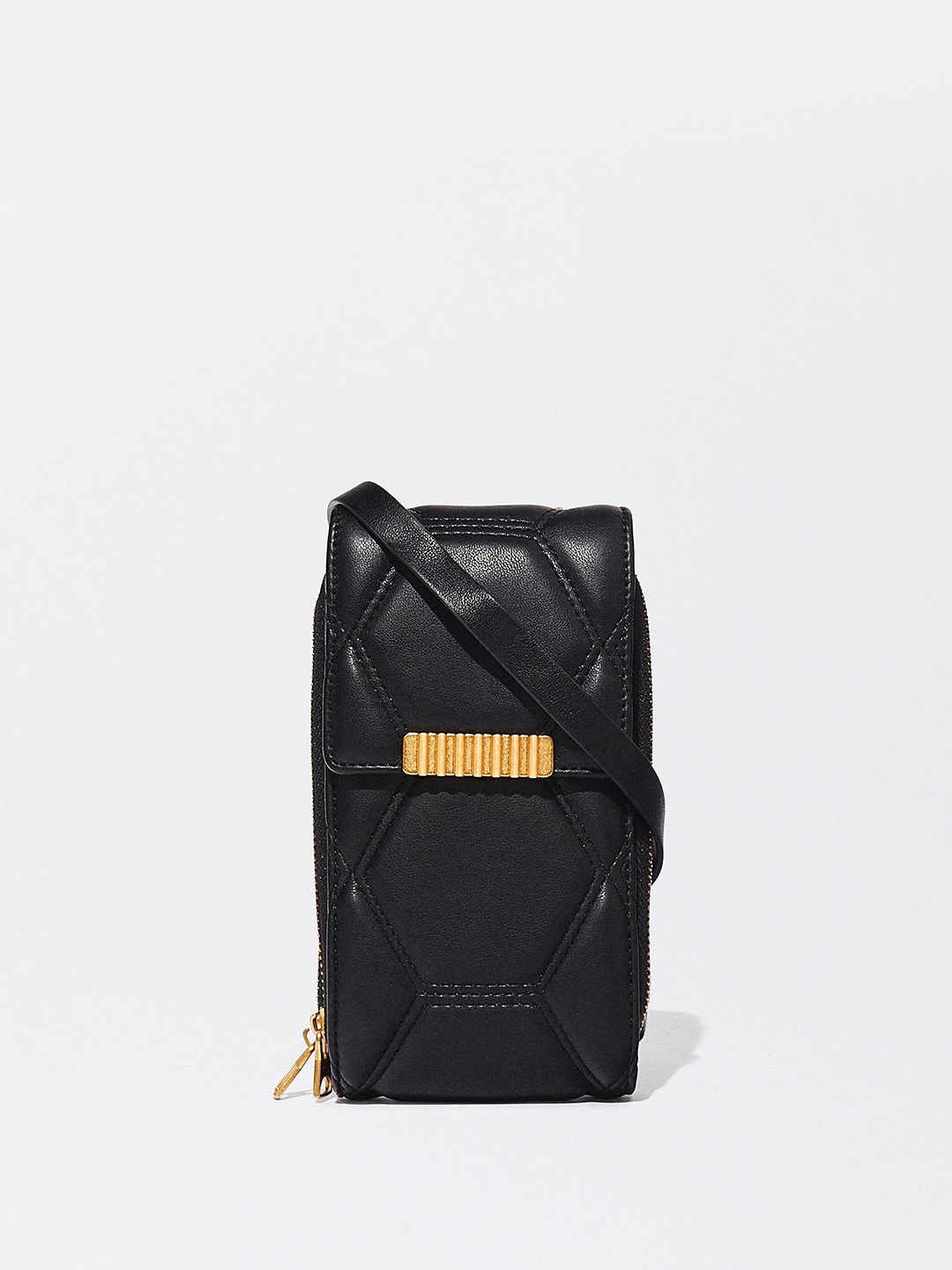 

PARFOIS Women Quilted Mobile Pouch with Sling Strap, Black