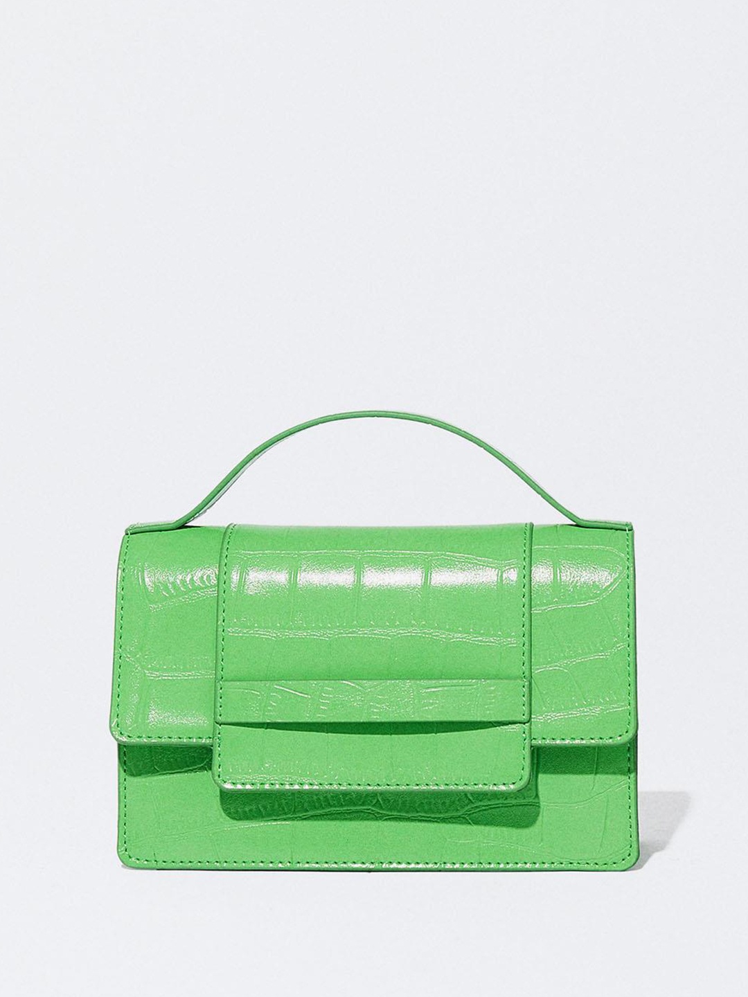 

PARFOIS Croc Textured Structured Satchel Bag, Green