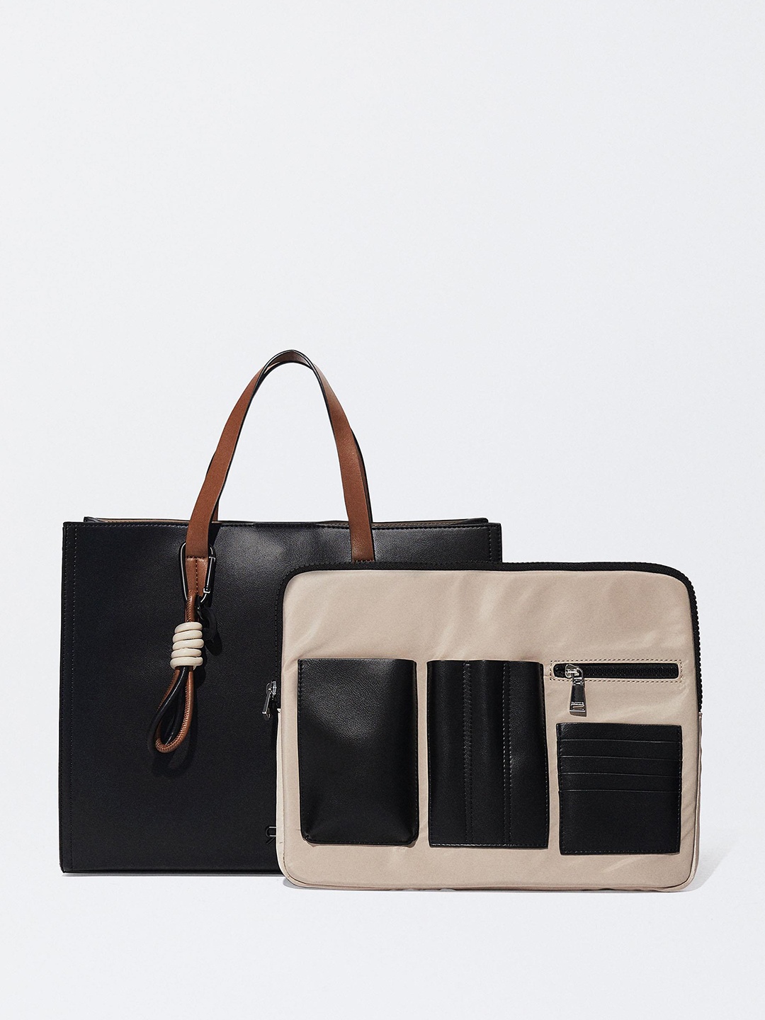 

PARFOIS Structured Handheld Bag with Laptop Sleeve, Black