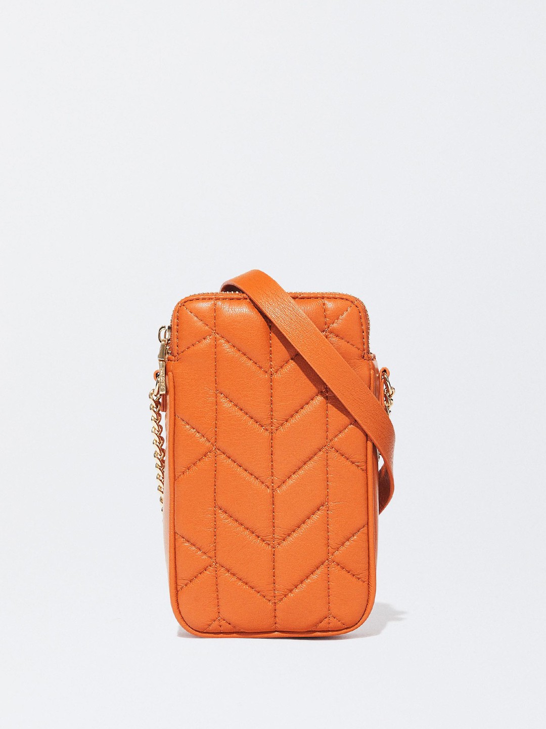 

PARFOIS Women Geometric Textured Mobile Pouch with Quilted Detail, Rust